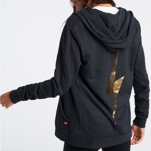 Aviator Nation Lightning Bolt Zip Hoodie in Charcoal/ Metallic Gold (size L)
